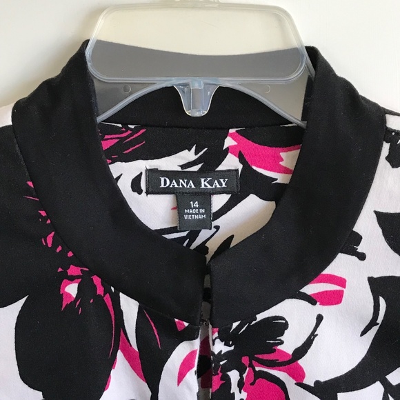 DANA KAY Open Front Cardigan Jacket Cotton Floral Black Pink Womens Plus Size 14 - Picture 2 of 16